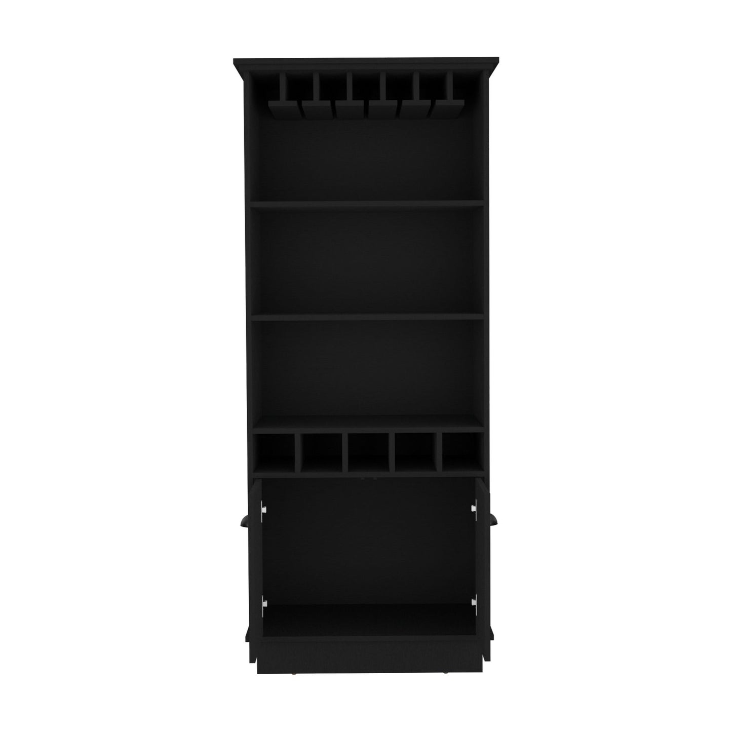 Bar Cabinet 70"H with Wine Rack, Upper Glass Cabinet, three Open Storage Shelves and One Cabinet,Black image 4