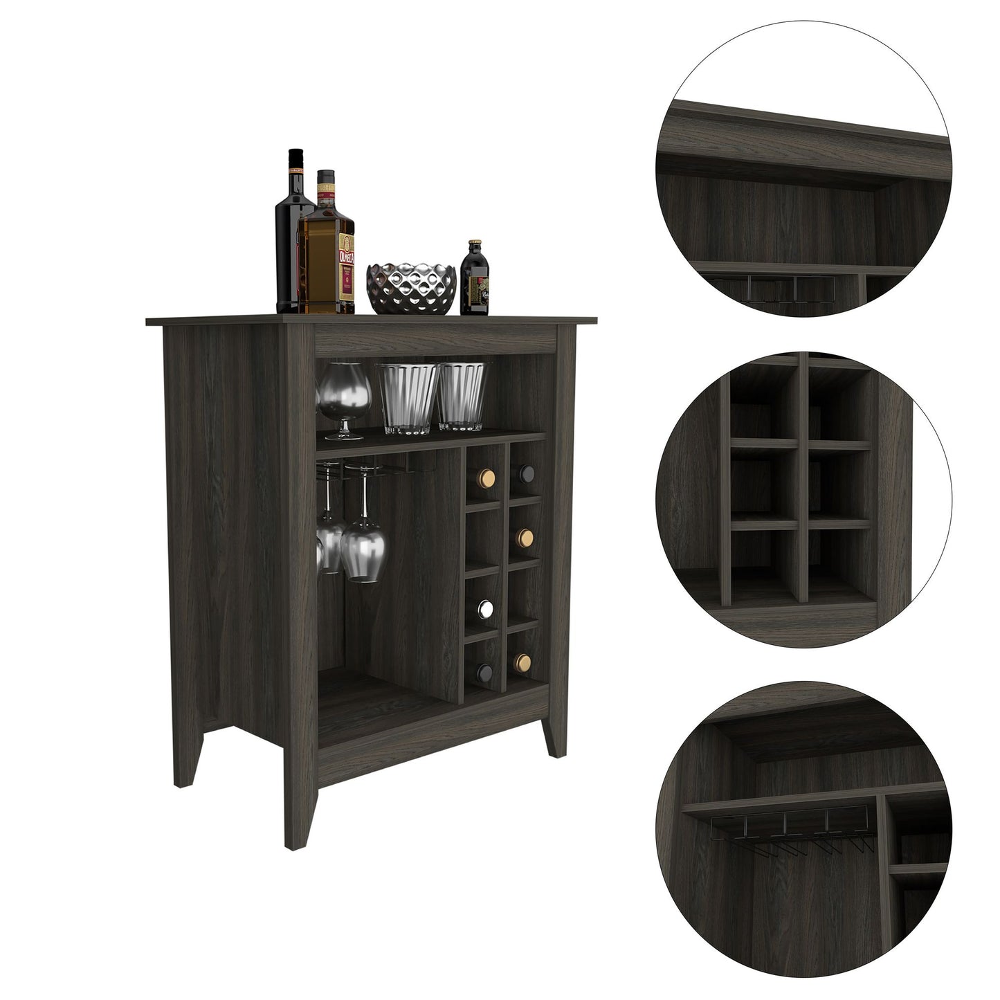 Bar Cabinet Castle, One Open Shelf, Six Wine Cubbies, Carbon Espresso Finish image 3