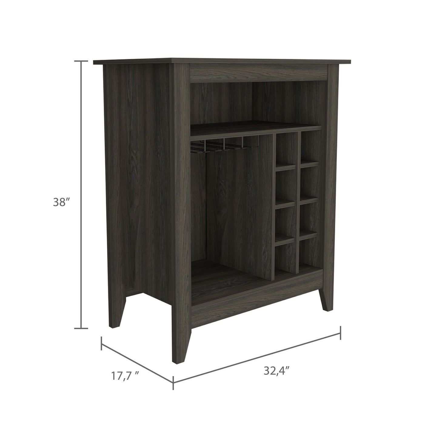 Bar Cabinet Castle, One Open Shelf, Six Wine Cubbies, Carbon Espresso Finish image 4
