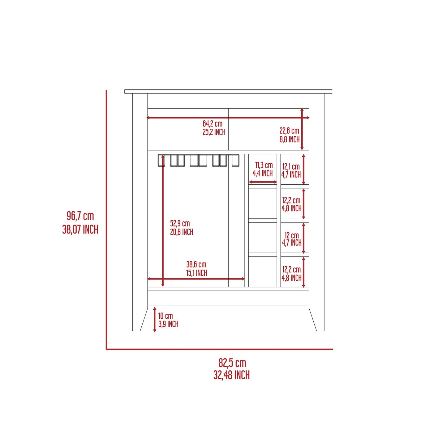 Bar Cabinet Castle, One Open Shelf, Six Wine Cubbies, Carbon Espresso Finish image 5