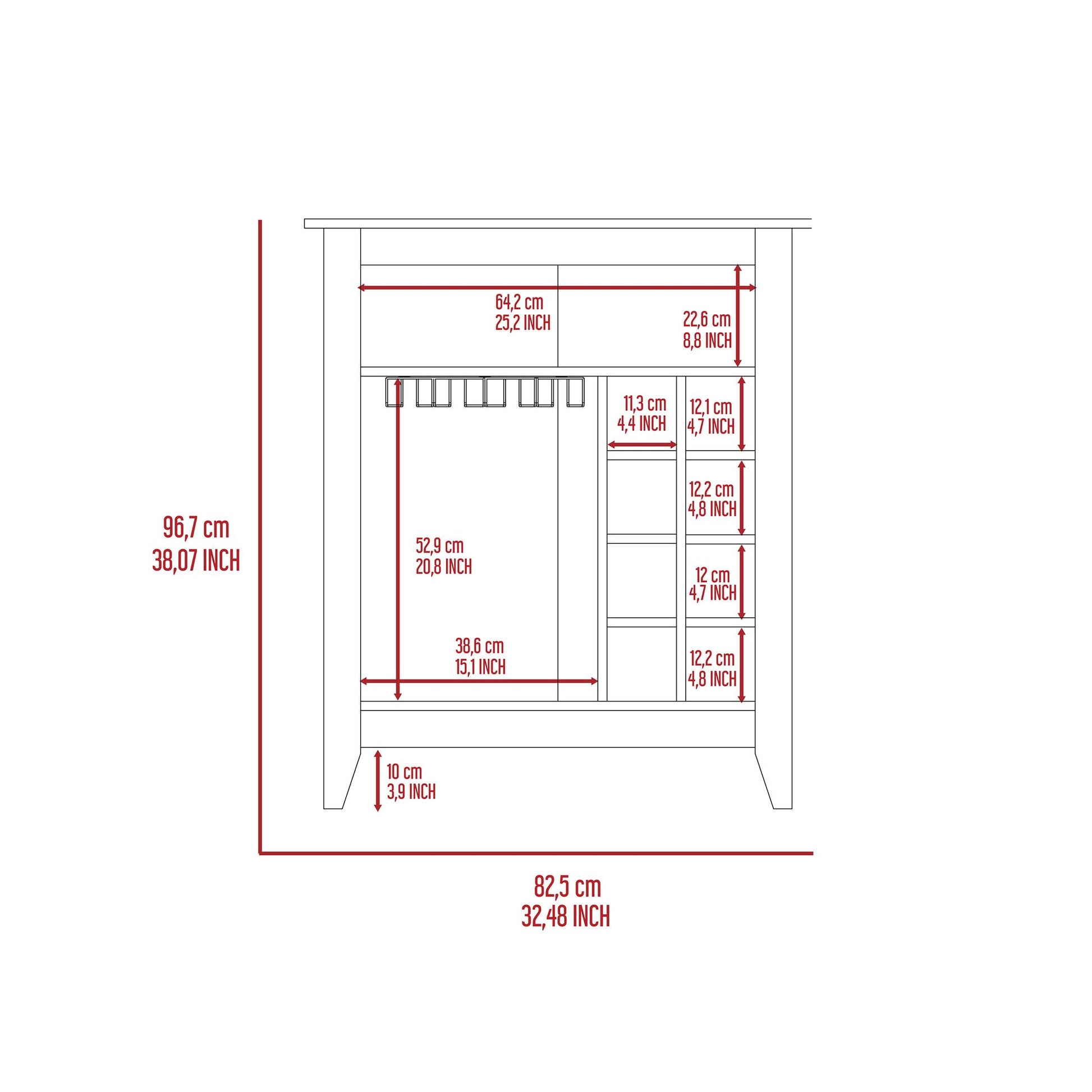 Bar Cabinet Castle, One Open Shelf, Six Wine Cubbies, Carbon Espresso Finish image 5