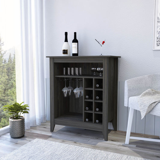 Bar Cabinet Castle, One Open Shelf, Six Wine Cubbies, Carbon Espresso Finish image 1