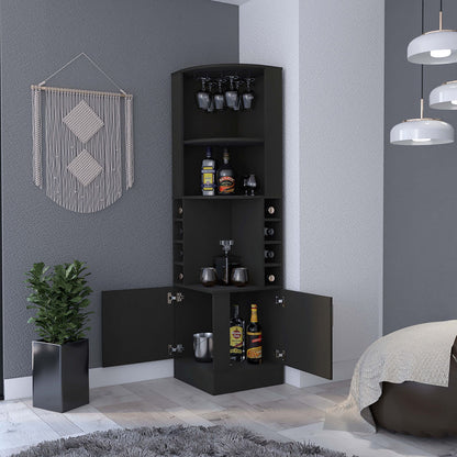 Bar Cabinet Papprika, 8 Wine Cubbies, Double Door, Black Wengue Finish image 3
