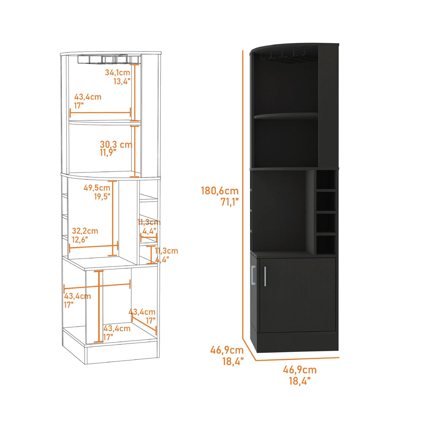 Bar Cabinet Papprika, 8 Wine Cubbies, Double Door, Black Wengue Finish image 4