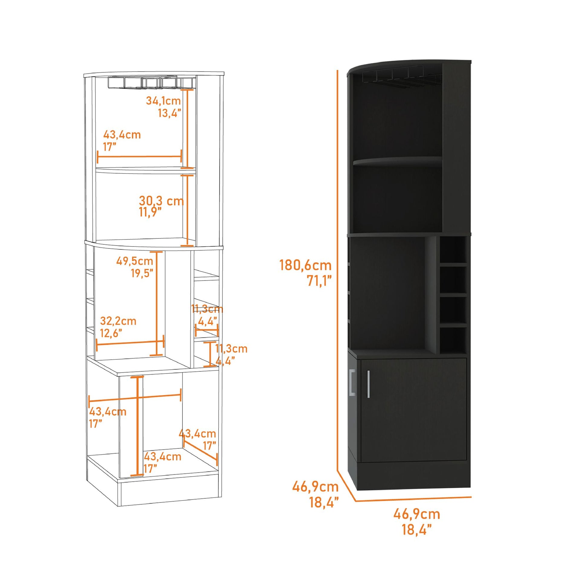Bar Cabinet Papprika, 8 Wine Cubbies, Double Door, Black Wengue Finish image 4