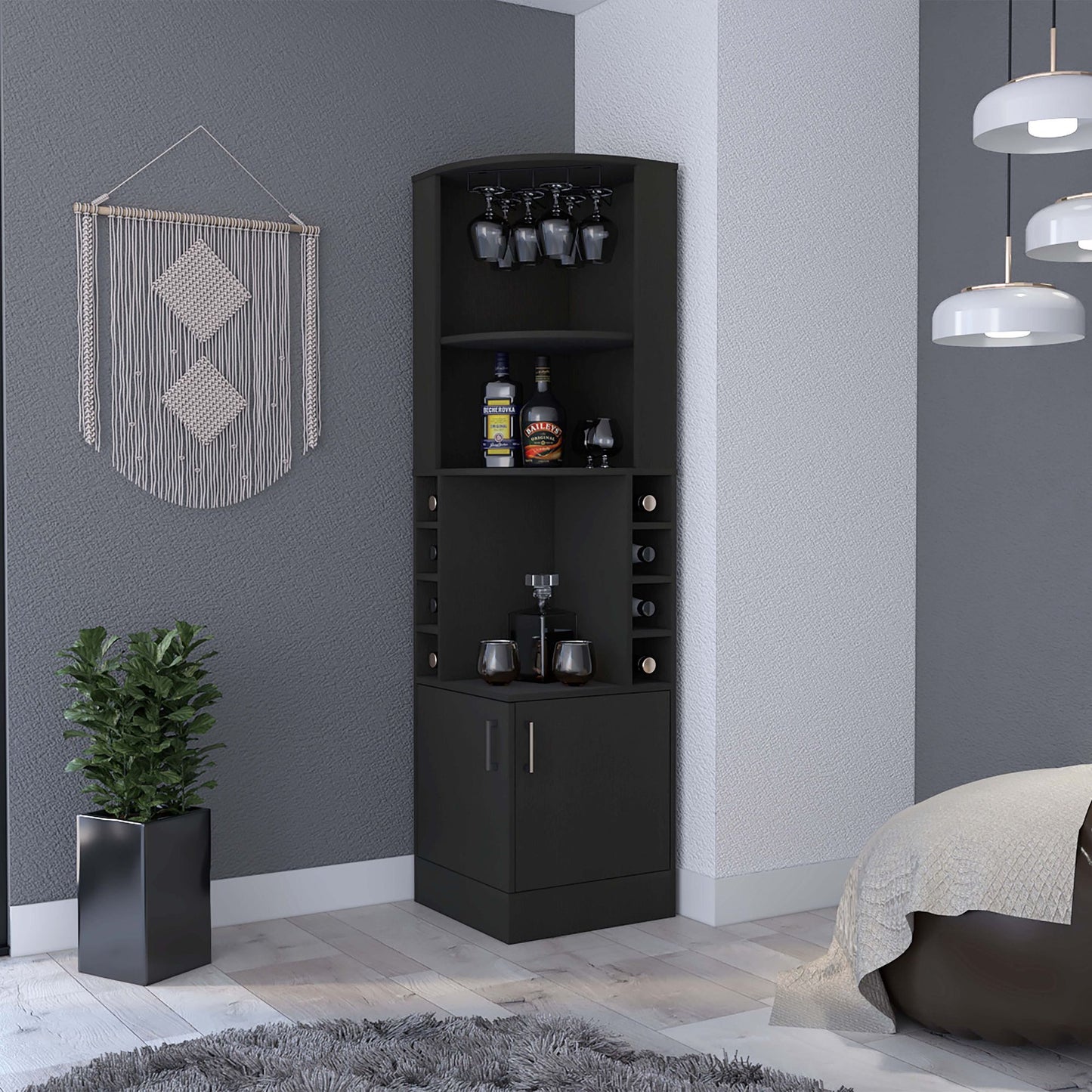 Bar Cabinet Papprika, 8 Wine Cubbies, Double Door, Black Wengue Finish image 7