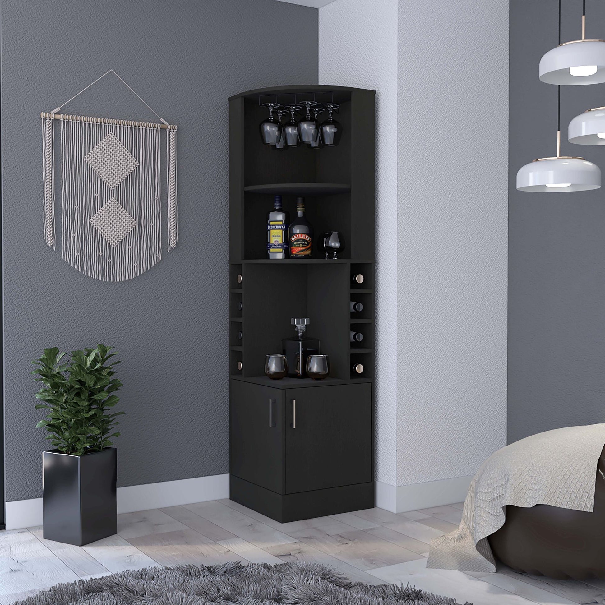 Bar Cabinet Papprika, 8 Wine Cubbies, Double Door, Black Wengue Finish image 7
