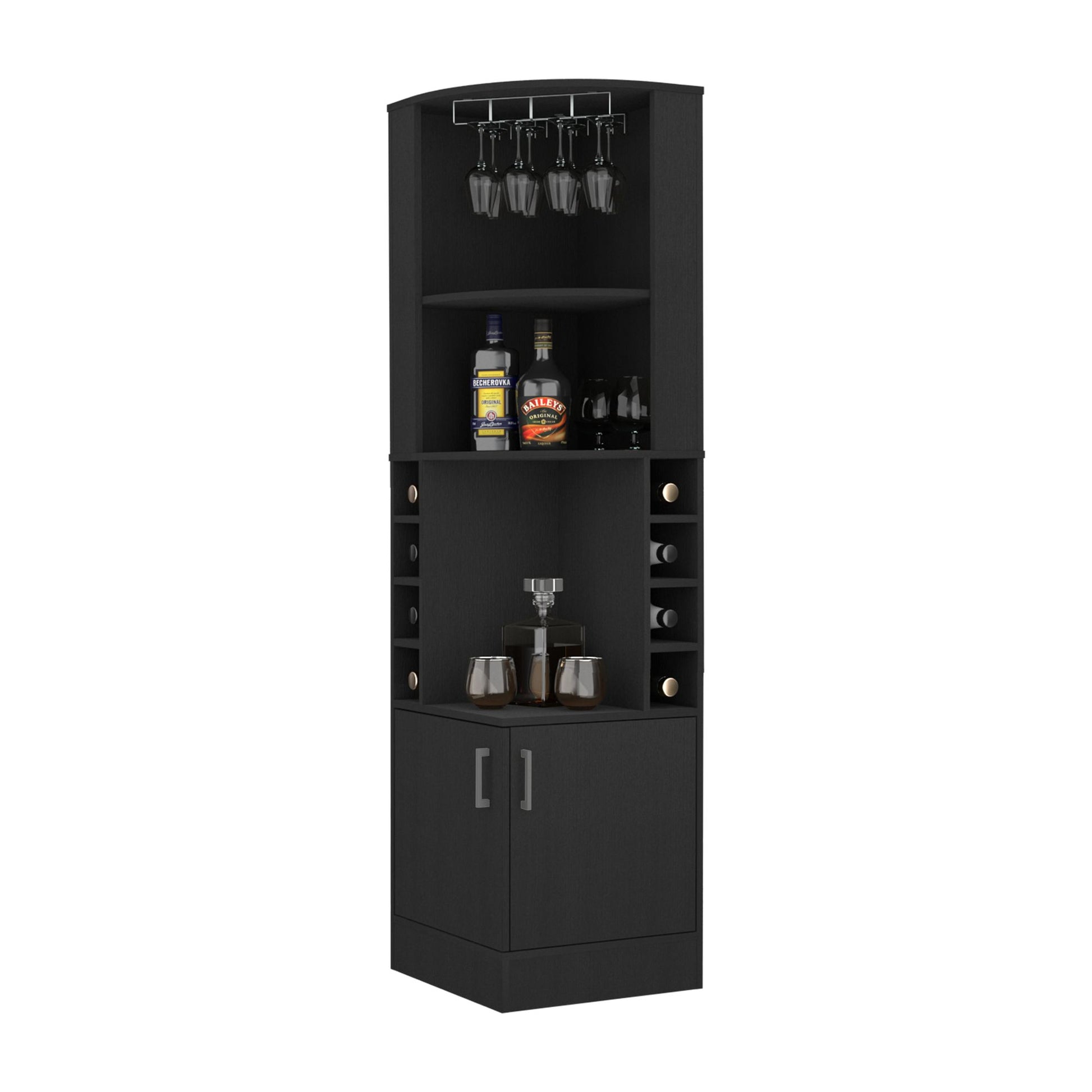 Bar Cabinet Papprika, 8 Wine Cubbies, Double Door, Black Wengue Finish image 1
