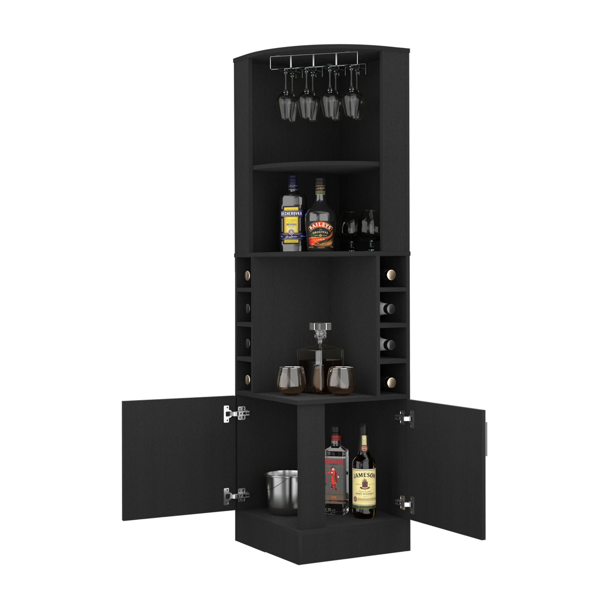 Bar Cabinet Papprika, 8 Wine Cubbies, Double Door, Black Wengue Finish image 5