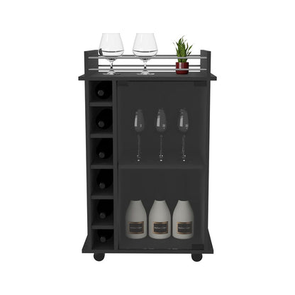 Bar Cart, Glass Door, Four Casters, Two Shelves, Black image 5