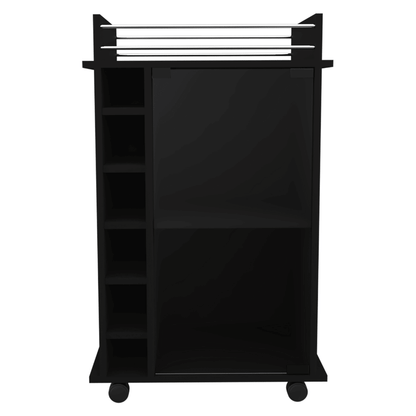 Bar Cart, Glass Door, Four Casters, Two Shelves, Black image 3