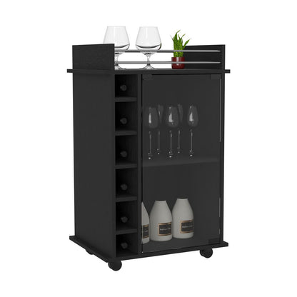 Bar Cart, Glass Door, Four Casters, Two Shelves, Black image 6