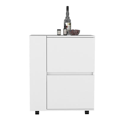 Bar Cart Two Pull-Down Door Cabinets and Two Open Shelves,White image 6