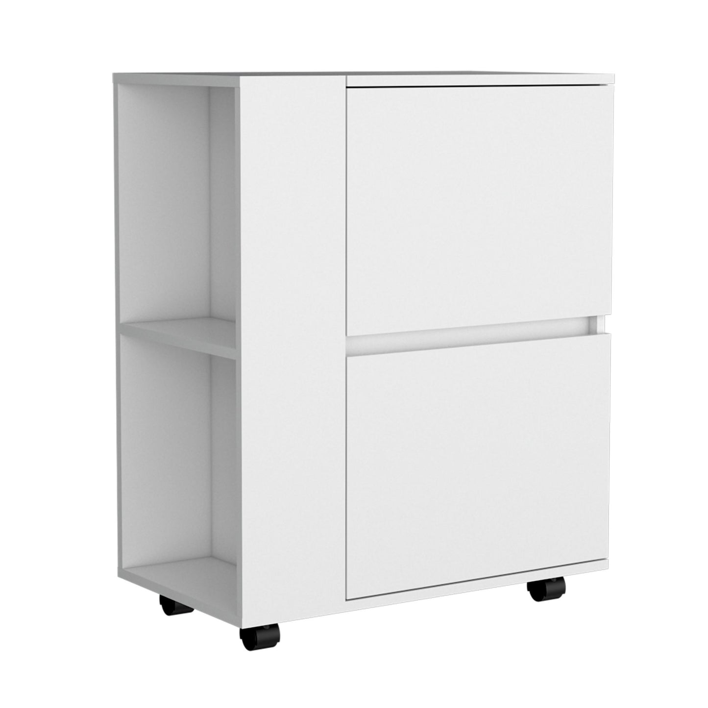 Bar Cart Two Pull-Down Door Cabinets and Two Open Shelves,White image 2