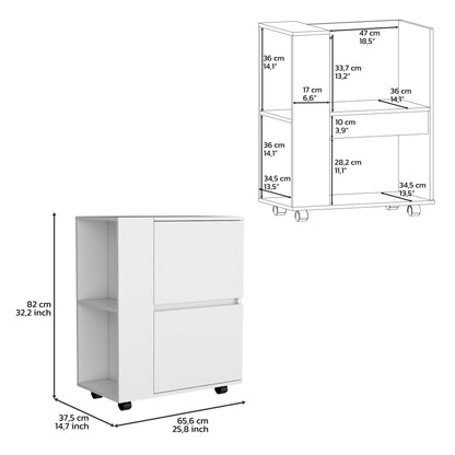 Bar Cart Two Pull-Down Door Cabinets and Two Open Shelves,White image 7