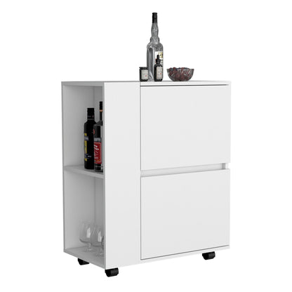 Bar Cart Two Pull-Down Door Cabinets and Two Open Shelves,White image 5