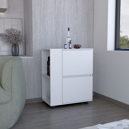 Bar Cart Two Pull-Down Door Cabinets and Two Open Shelves,White image 1