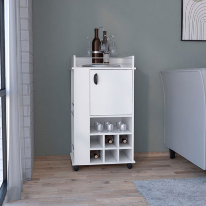 Bar Cart with 6 Built-in Wine Rack and Casters, White image 1