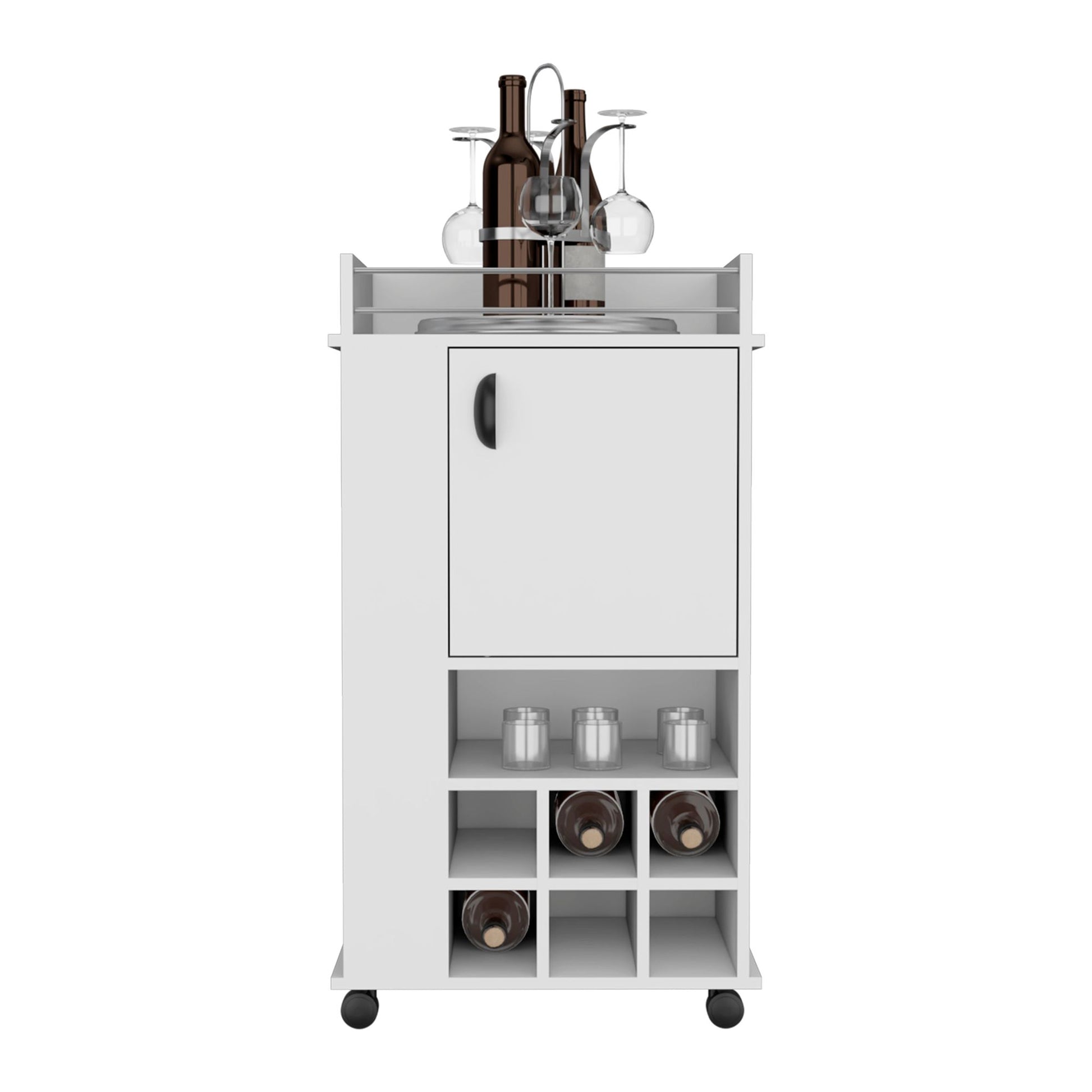 Bar Cart with 6 Built-in Wine Rack and Casters, White image 4