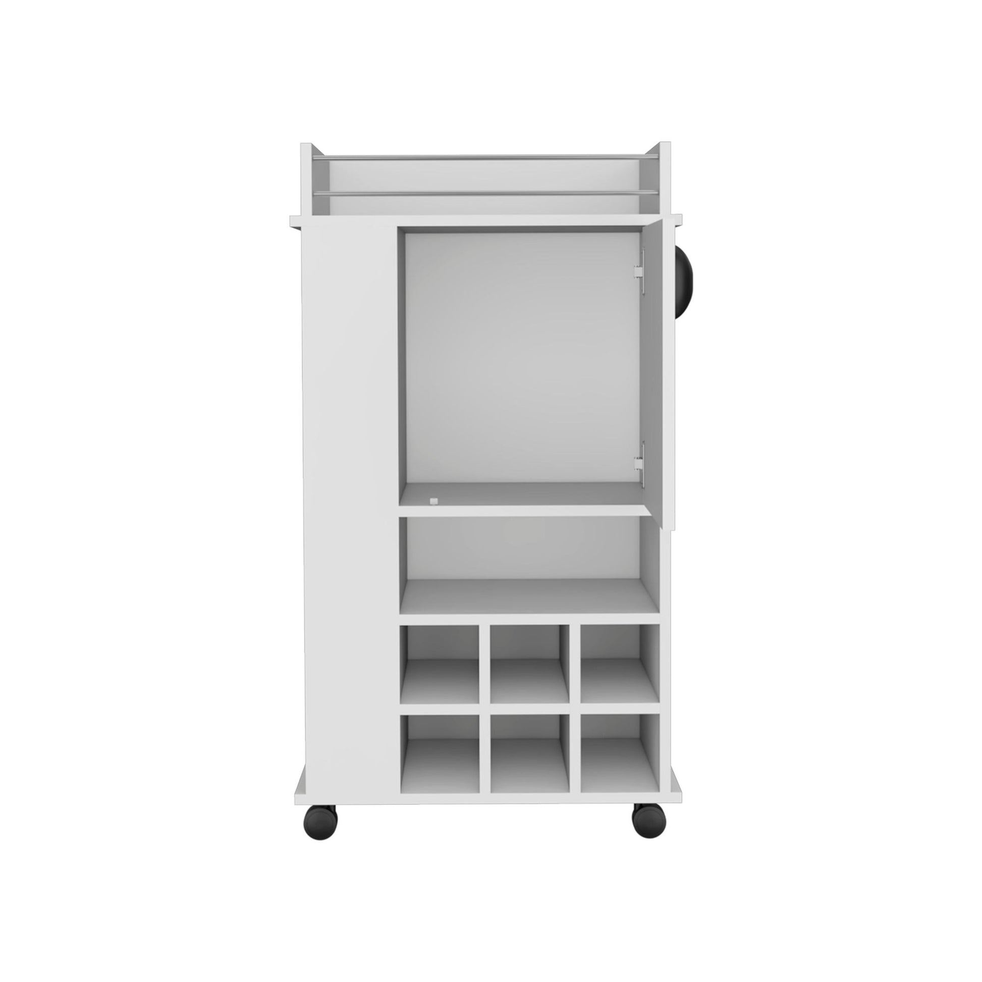 Bar Cart with 6 Built-in Wine Rack and Casters, White image 3