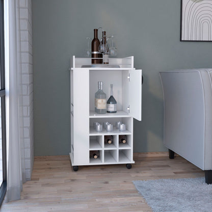 Bar Cart with 6 Built-in Wine Rack and Casters, White image 2