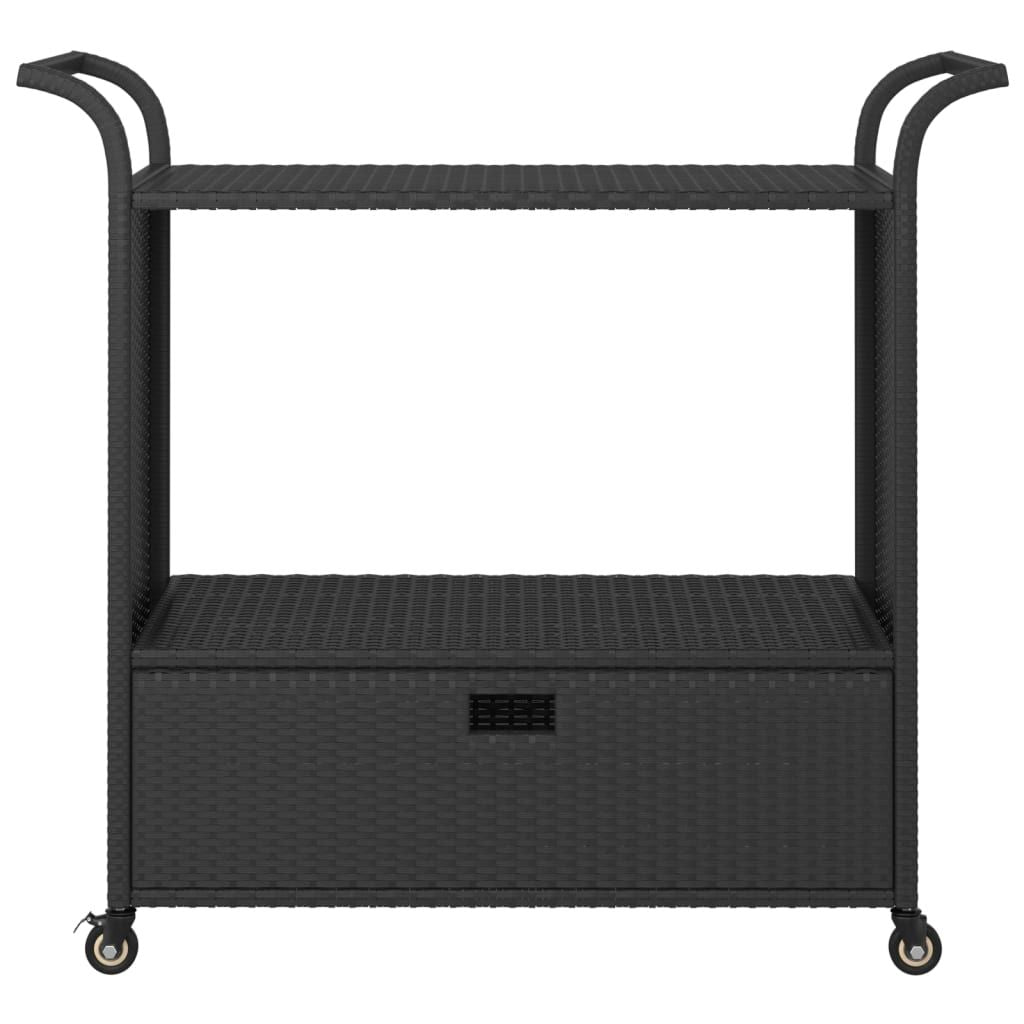Bar Cart with Drawer Black 39.4"x17.7"x38.2" Poly Rattan image 3