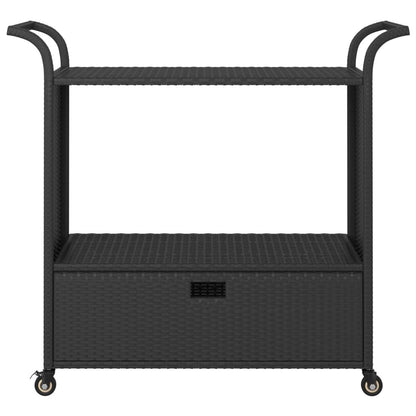 Bar Cart with Drawer Black 39.4"x17.7"x38.2" Poly Rattan image 3