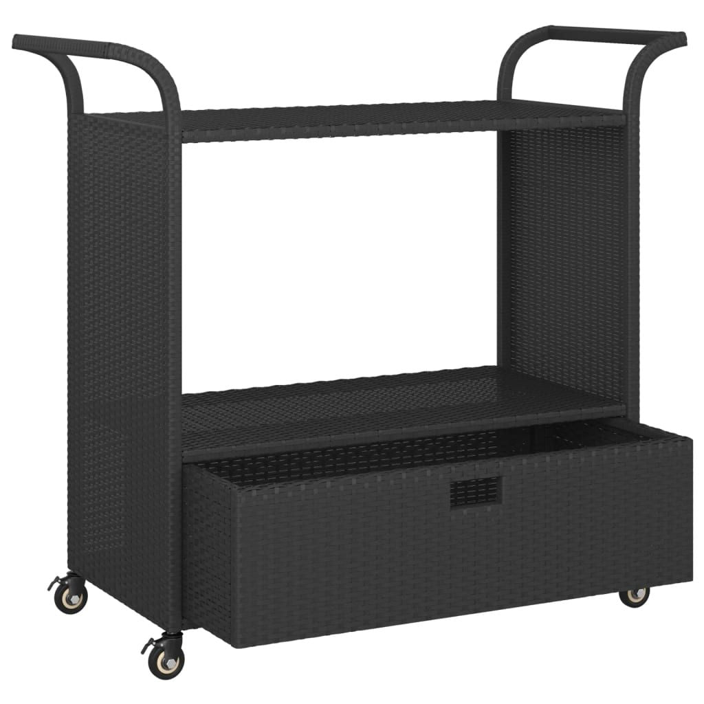 Bar Cart with Drawer Black 39.4"x17.7"x38.2" Poly Rattan image 4