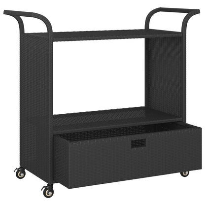 Bar Cart with Drawer Black 39.4"x17.7"x38.2" Poly Rattan image 4