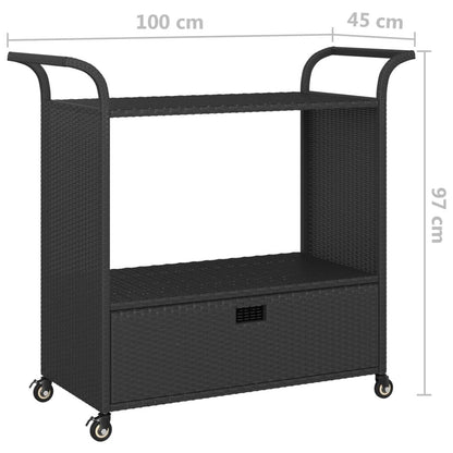 Bar Cart with Drawer Black 39.4"x17.7"x38.2" Poly Rattan image 7