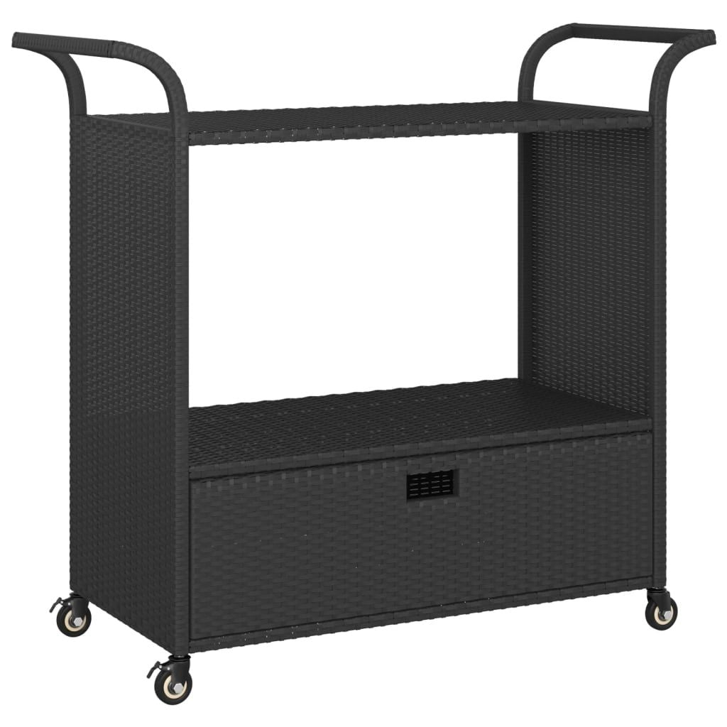 Bar Cart with Drawer Black 39.4"x17.7"x38.2" Poly Rattan image 2