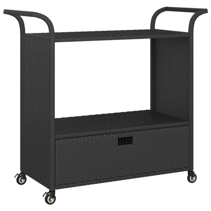Bar Cart with Drawer Black 39.4"x17.7"x38.2" Poly Rattan image 2