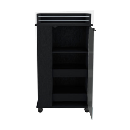 Bar Cart with Glass Door, 2-Side Shelves and Casters, Black image 3