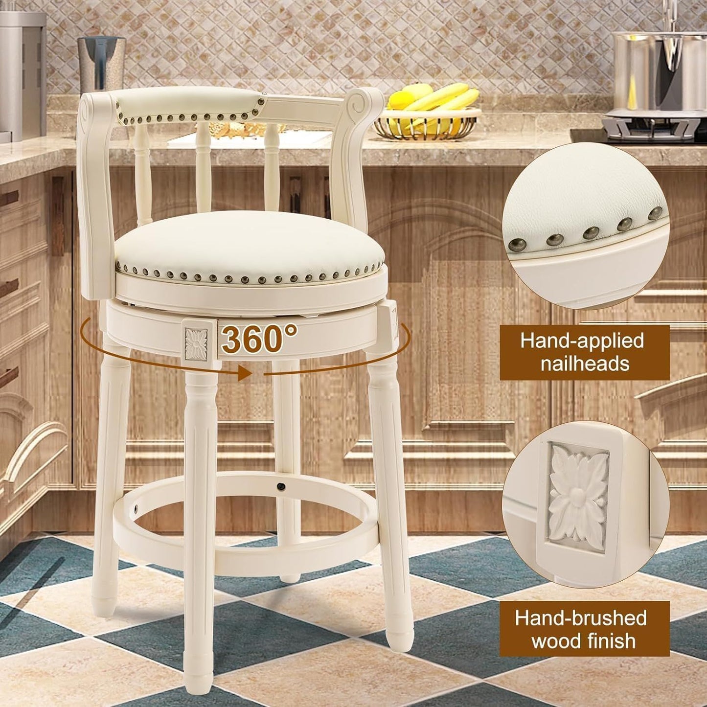 Bar Stools Seat Height 26'' Leather Wooden Bar Stools(WHITE 1pc) image 7
