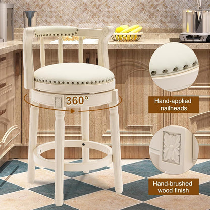 Bar Stools Seat Height 26'' Leather Wooden Bar Stools(WHITE 1pc) image 7