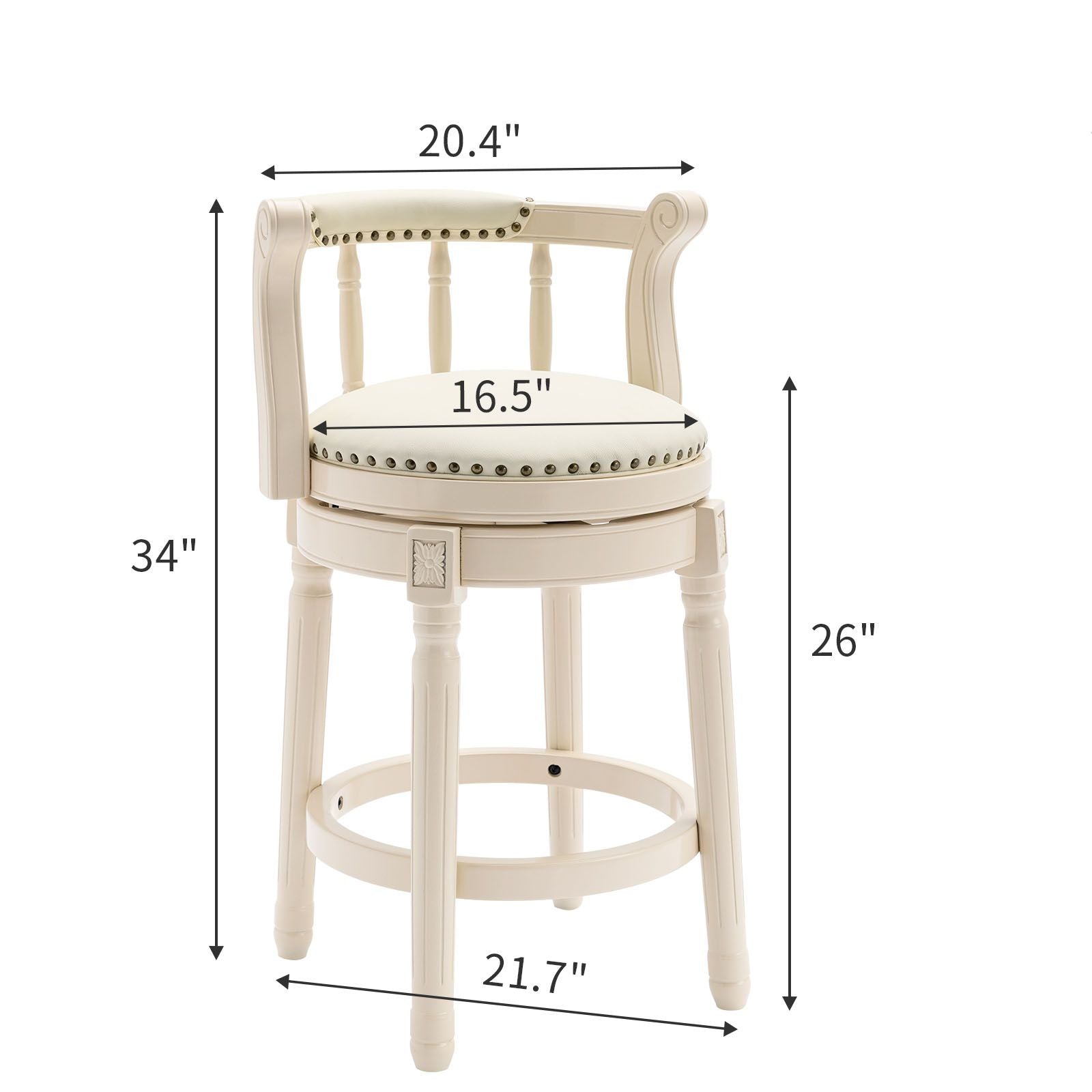 Bar Stools Seat Height 26'' Leather Wooden Bar Stools(WHITE 1pc) image 2