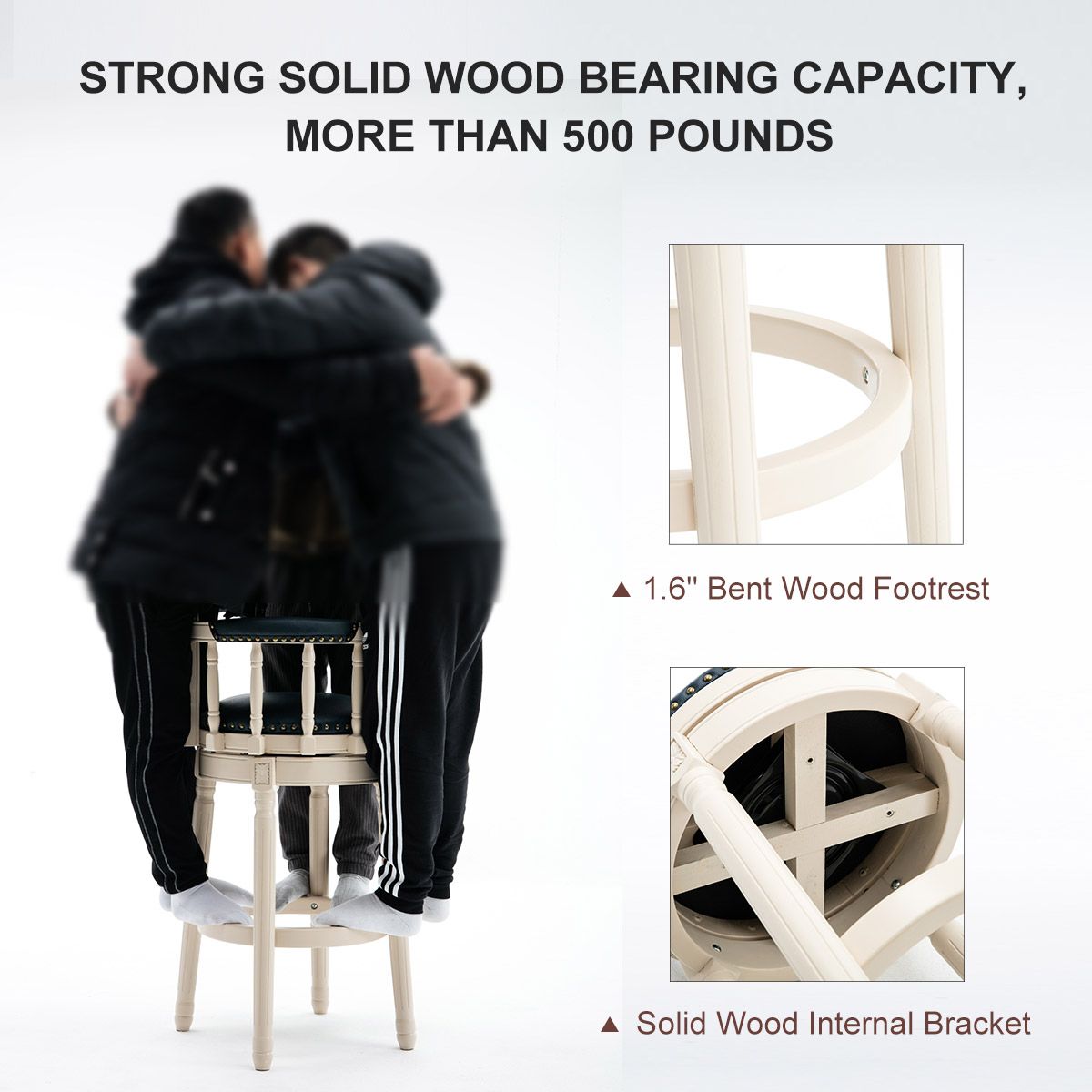 Bar Stools Seat Height 26'' Leather Wooden Bar Stools(WHITE 1pc) image 4