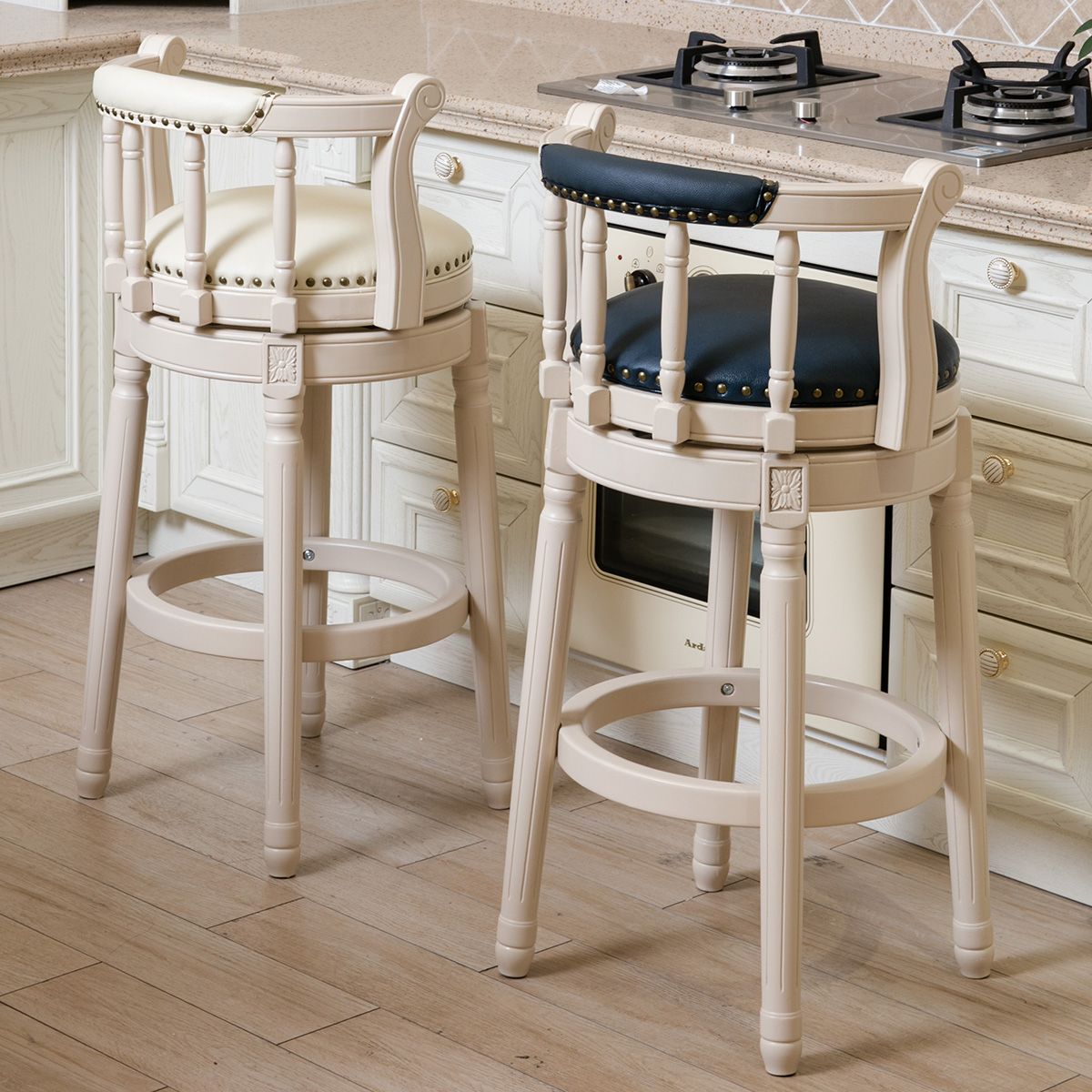 Bar Stools Seat Height 26'' Leather Wooden Bar Stools(WHITE 1pc) image 3