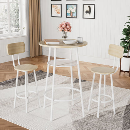Bar table set with two foldable stools and backrests in white oak finish