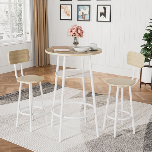 Bar table set with two foldable stools and backrests in white oak finish