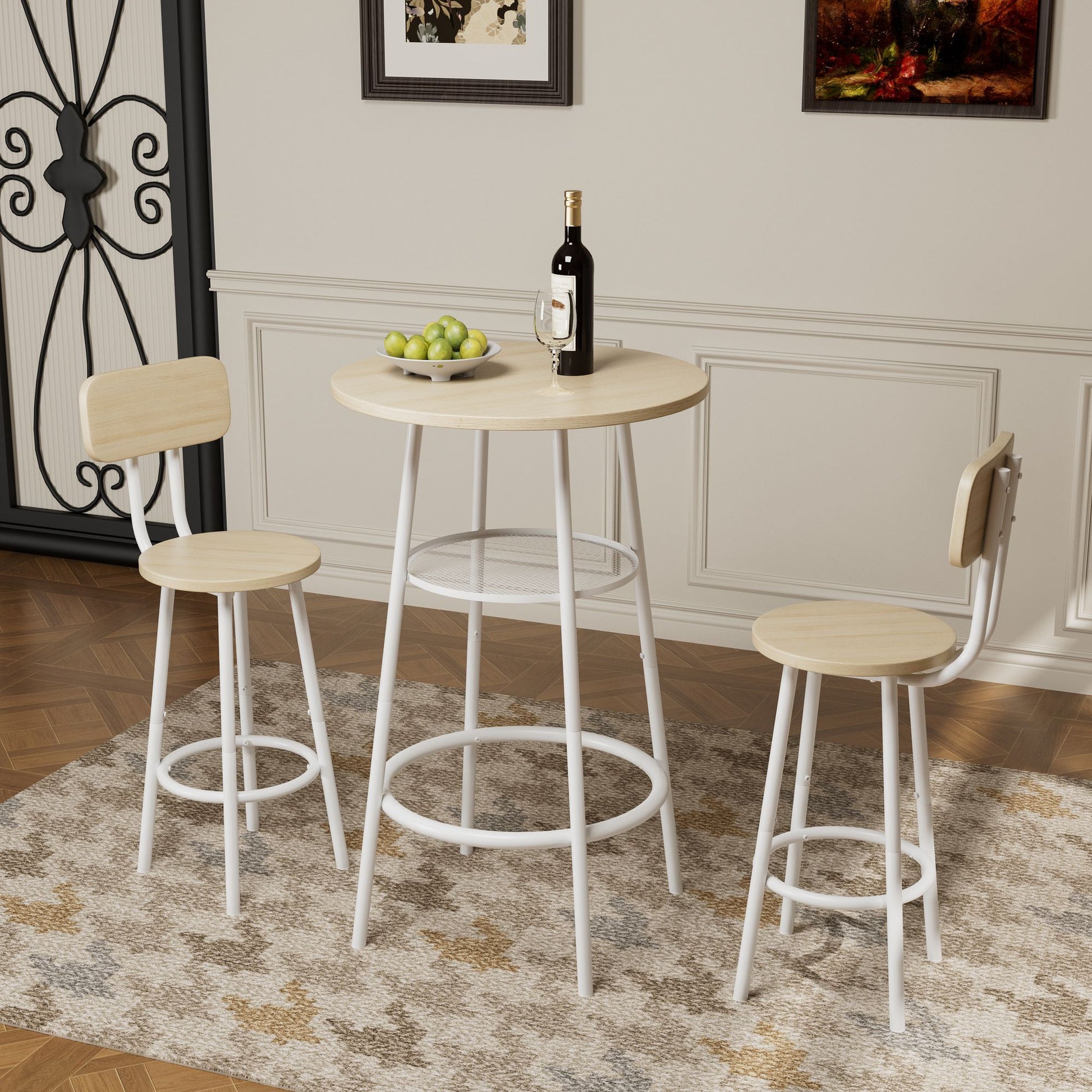 Two bar stools folded for storage, space-saving design