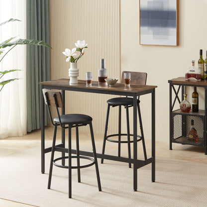 Bar Table Set with 2 Bar stools PU Soft seat with backrest, Rustic Brown, 43.31'' L x 15.75'' W x 35.43'' H. image 5
