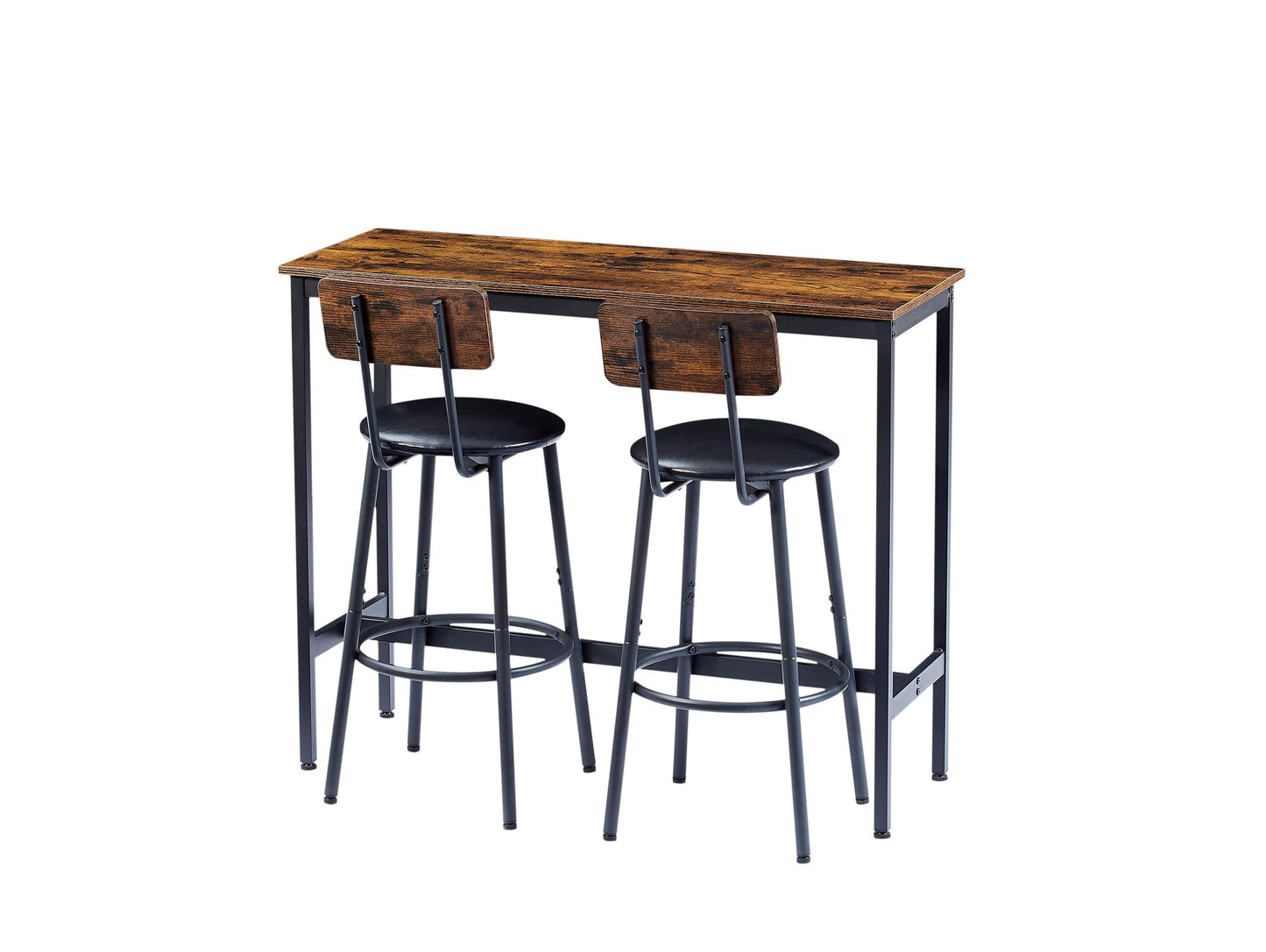 Bar Table Set with 2 Bar stools PU Soft seat with backrest, Rustic Brown, 43.31'' L x 15.75'' W x 35.43'' H. image 9