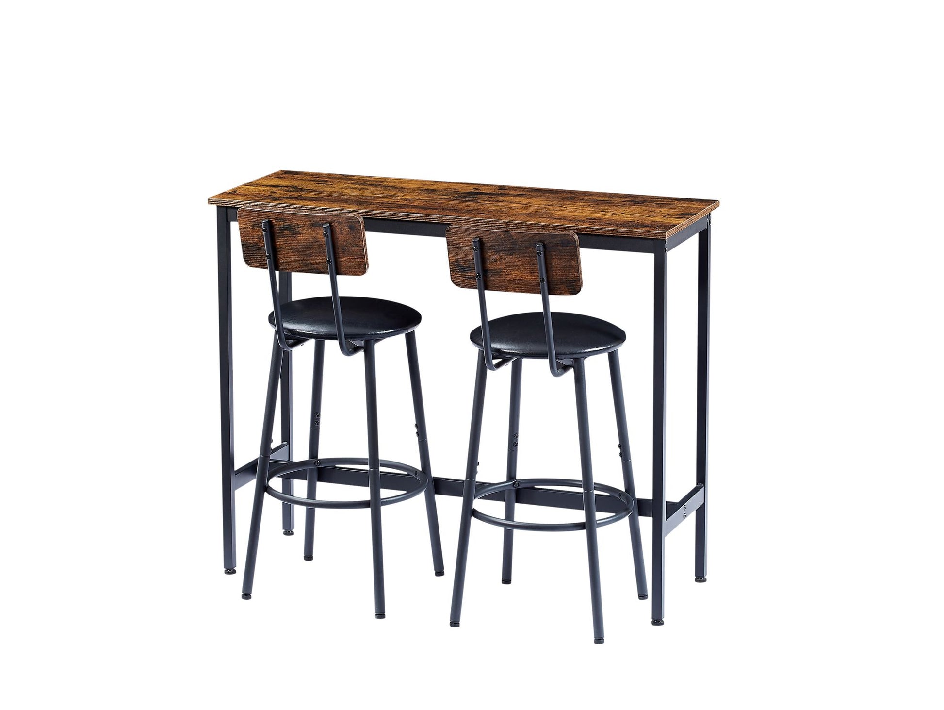 Bar Table Set with 2 Bar stools PU Soft seat with backrest, Rustic Brown, 43.31'' L x 15.75'' W x 35.43'' H. image 9