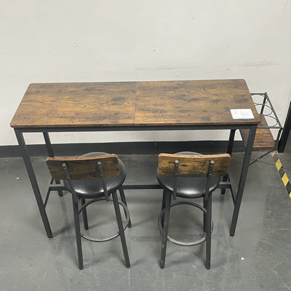 Bar Table Set with 2 Bar stools PU Soft seat with backrest, Rustic Brown, 43.31'' L x 15.75'' W x 35.43'' H. image 2