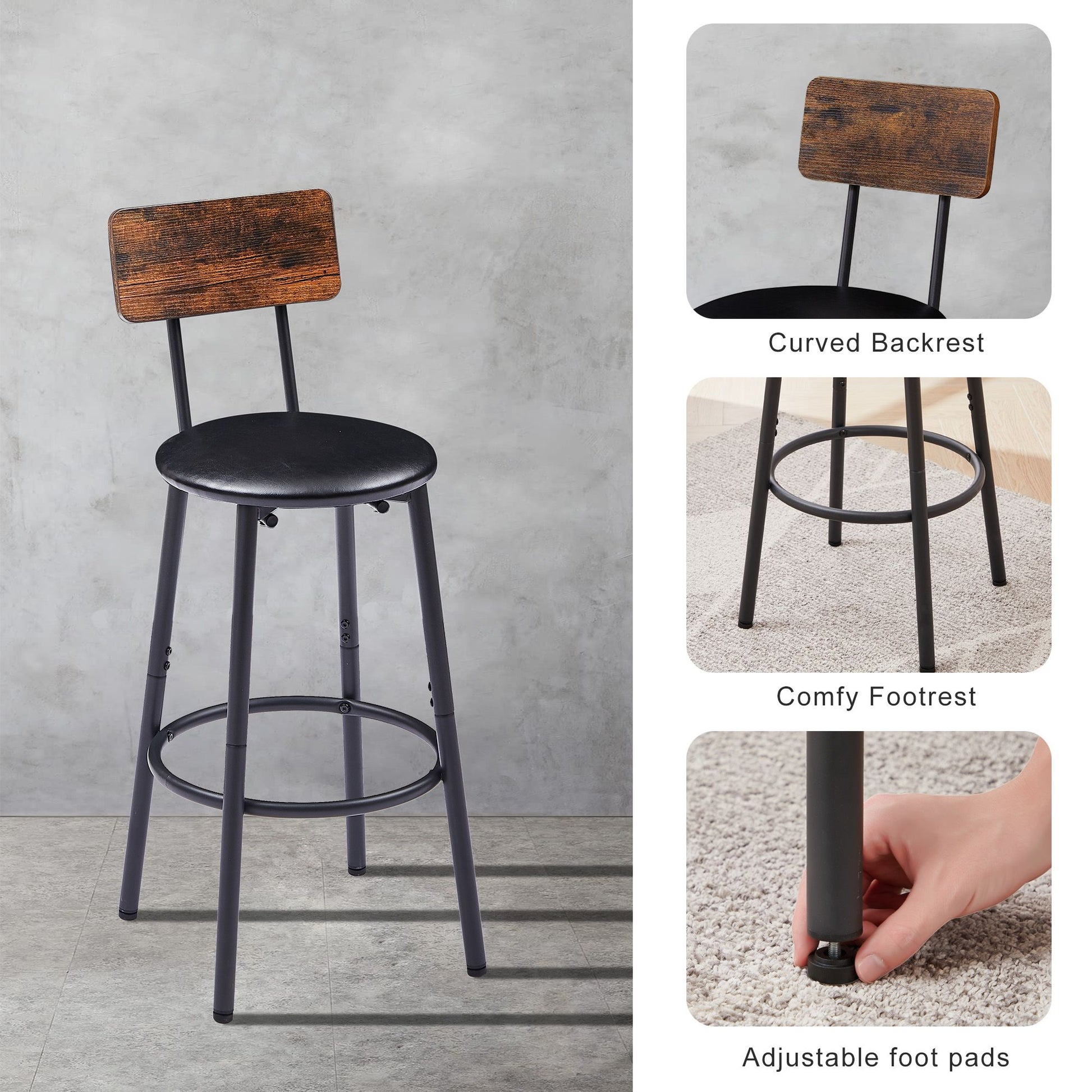 Bar Table Set with 2 Bar stools PU Soft seat with backrest, Rustic Brown, 43.31'' L x 15.75'' W x 35.43'' H. image 13