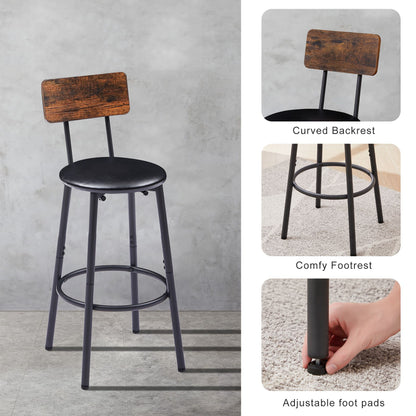 Bar Table Set with 2 Bar stools PU Soft seat with backrest, Rustic Brown, 43.31'' L x 15.75'' W x 35.43'' H. image 13