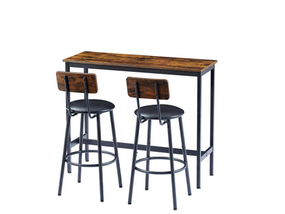 Bar Table Set with 2 Bar stools PU Soft seat with backrest, Rustic Brown, 43.31'' L x 15.75'' W x 35.43'' H. image 10