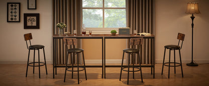 Bar Table Set with 2 Bar stools PU Soft seat with backrest, Rustic Brown, 43.31'' L x 15.75'' W x 35.43'' H. image 6