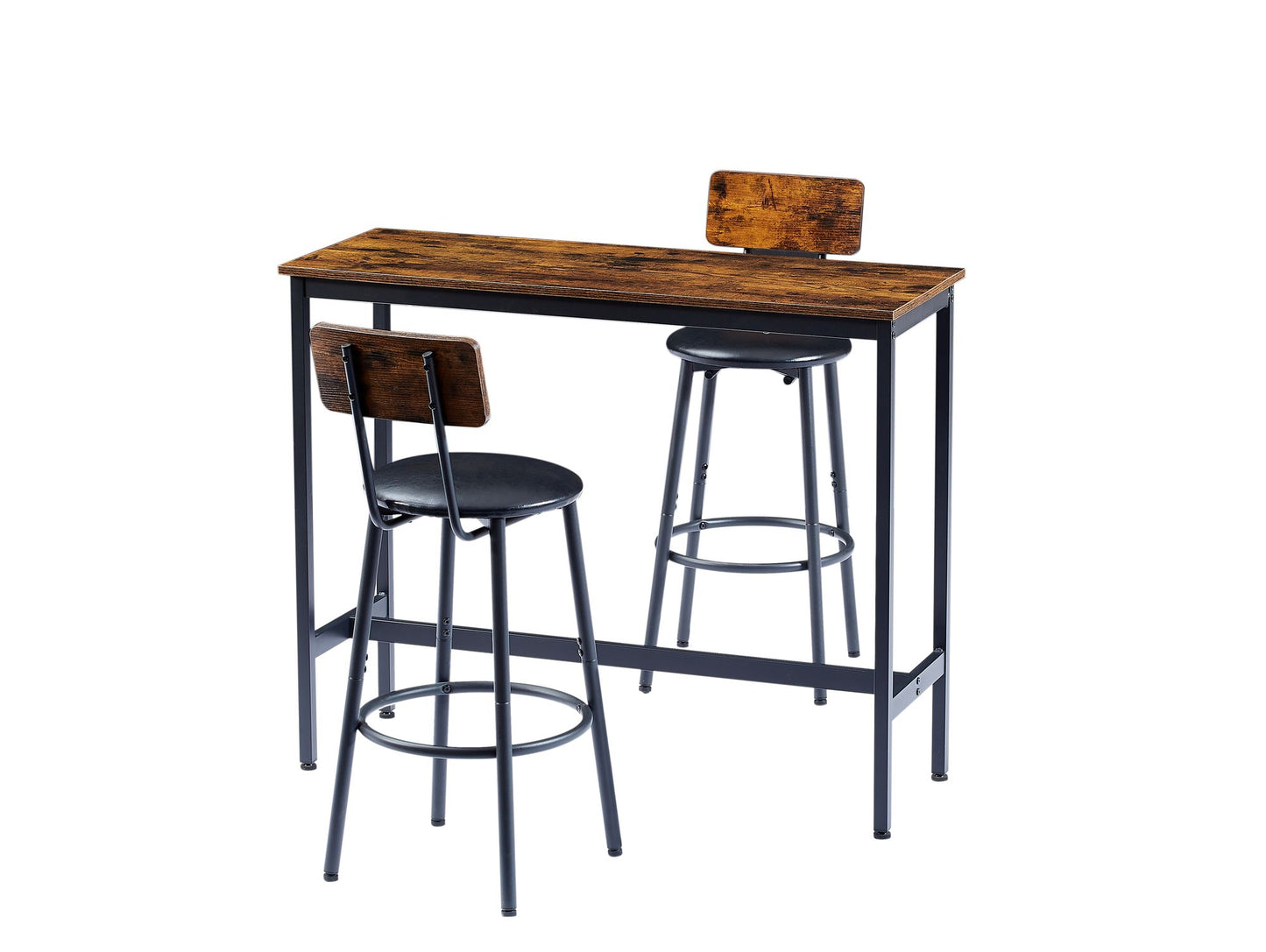 Bar Table Set with 2 Bar stools PU Soft seat with backrest, Rustic Brown, 43.31'' L x 15.75'' W x 35.43'' H. image 8